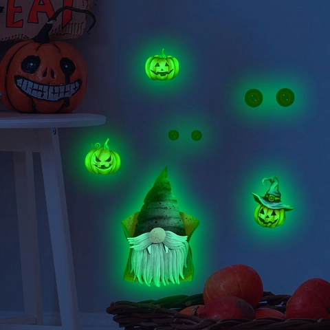 Autocollants Muraux Halloween Lumineux Phosphorescents PVC Décalcomanies Citrouille Fantôme Chauve-souris Décoration
