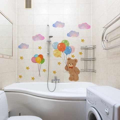 Handgemalte Aquarell Bär Wolken Luftballons Wandtattoo Selbstklebend Kinderzimmer Aufkleber Für Kinderzimmer Home Decor