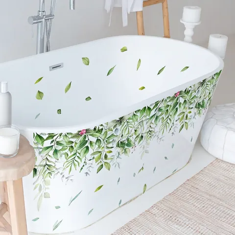 Wall Sticker Green Plant Vines Hanging Leaves Waterproof PVC Self-Adhesive Watercolor Style Home Decor Bedroom Bathroom