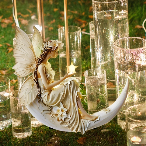 2D PVC Fairy Sitting On Moon Star Garden Stake Outdoor Yard Decoration Fairy Ornament Decorative Landscape Sign