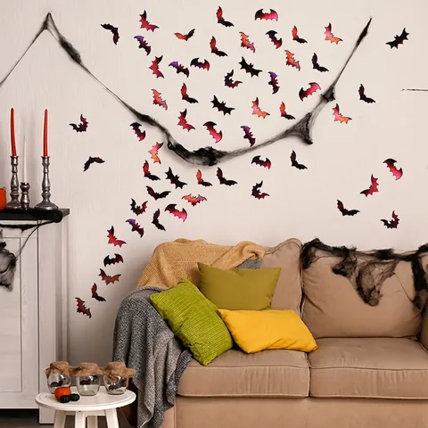 Adesivi Murali Pipistrello Halloween Laser Olografico 3D Removibile PVC Decalcomanie Per Festa Decorazione Casa Iridescente