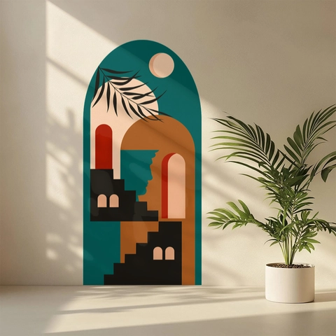 Adesivi Murali ad Arco Creativi Bohémien Astratto Geometrico Pianta Vaso Rimovibile PVC Decalcomania per Soggiorno Casa
