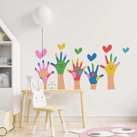 Cartoon Bär Bunte Handabdruck Wandtattoo PVC Wasserdicht Abnehmbare Aufkleber Für Kinderzimmer Babyzimmer Wohnkultur