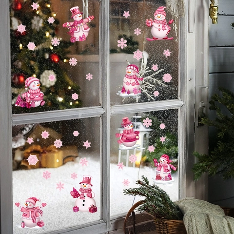 Christmas Snowman Snowflake Window Stickers Static Cling Double Sided PVC Holiday Glass Decals Decoration