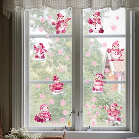 Christmas Snowman Snowflake Window Stickers Static Cling Double Sided PVC Holiday Glass Decals Decoration