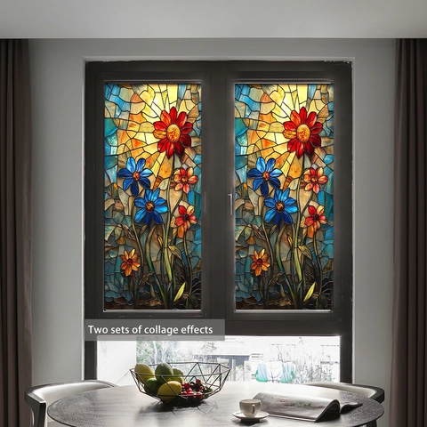 Creative 3D Shark Underwater World Stained Glass Floral Leaves Starry Night Static Cling Decorative Window Sticker PVC Film