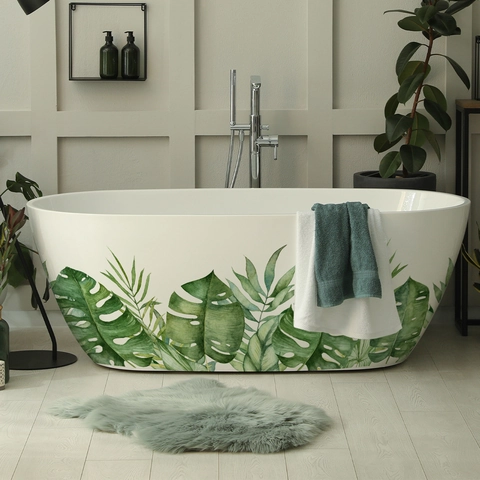 Tropische Grüne Blätter Fensteraufkleber Statisch Haftend PVC Doppelseitig Wasserdicht Monstera Palmblatt Aquarell Wohndeko