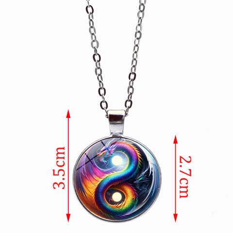 Fantasie Drache Yin Yang Tai Chi Anhänger Halskette Zinklegierung Glas Cabochon Ethnisch Schmuck Für Herren Damen