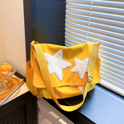 Damen Umhängetasche Mit Sternenaufnäher Große Kapazität Leinwand Messenger Bag Preppy Style Für Studenten