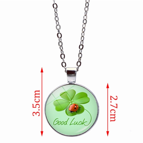 Collana Con Ciondolo Quadrifoglio Portafortuna Lega Di Zinco Argento Vetro Rotondo Gioielli Di Buona Fortuna