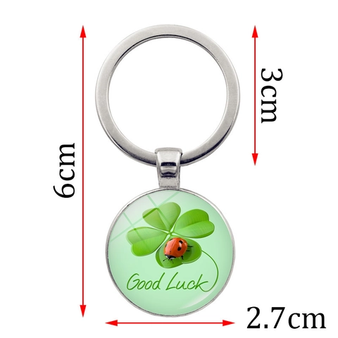 Good Luck Green Four-leaf Clover Metal Keychain Glass Cabochon Zinc Alloy Shamrock Bag Charm Pendant For St Patrick's Day Gift