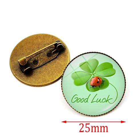 Vintage Viel Glück Vierblättriges Kleeblatt Brosche Pin Für Damen Herren Legierung Glas Cabochon Hufeisen Schmuck Geschenk