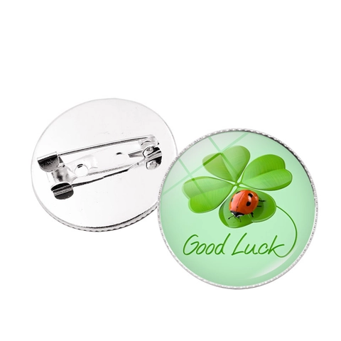 Vintage Viel Glück Vierblättriges Kleeblatt Brosche Pin Für Damen Herren Legierung Glas Cabochon Hufeisen Schmuck Geschenk