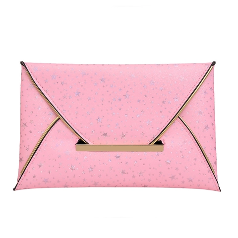 Women Fashion Stars Print Envelope Clutch Bag PU Leather Gold Metal Bar Evening Handbag For Wedding Party Daily Shopping