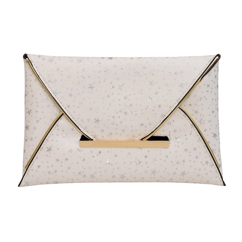 Women Fashion Stars Print Envelope Clutch Bag PU Leather Gold Metal Bar Evening Handbag For Wedding Party Daily Shopping
