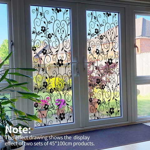 Floral Vine Window Film Static Cling PVC Double Sided Visible Black Flower Glass Decoration Waterproof Elegant Home Decor