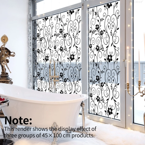 Floral Vine Window Film Static Cling PVC Double Sided Visible Black Flower Glass Decoration Waterproof Elegant Home Decor