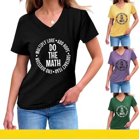 T-Shirt Da Donna Con Scollo A V E Maniche Corte In Misto Cotone Stampa Grafica Do The Math Slogan Top Casual