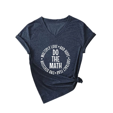 T-Shirt Da Donna Con Scollo A V E Maniche Corte In Misto Cotone Stampa Grafica Do The Math Slogan Top Casual
