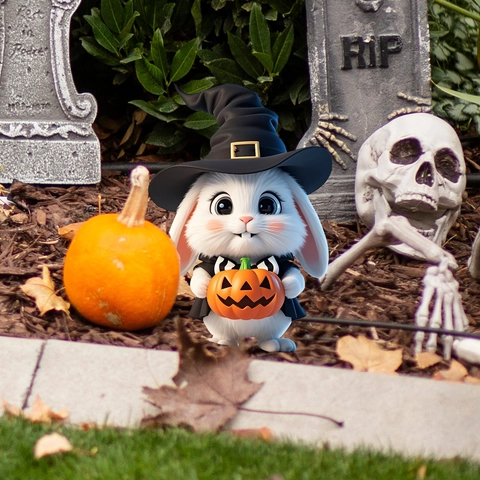 Halloween Garden Stakes Waterproof PVC Outdoor Courtyard Lawn Decor Wizard Bunny Hamster Pumpkin Ornament