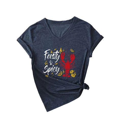 Damen Casual V-Ausschnitt Kurzarm T-Shirt Feisty Spicy Hummer Grafikdruck Baumwollmischung Lockeres Sommer Tee Top