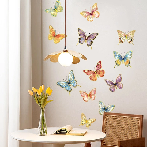 Stickers Muraux Papillon Métallique 3D Marquage à l'Or Décalcomanies en PVC Amovibles pour Salon Chambre Décoration
