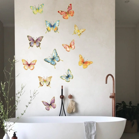 Mehrfarbige Schmetterling Wandaufkleber Wasserdicht PVC Decals Mit Goldprägung Für Wohnzimmer Schlafzimmer Home Dekor