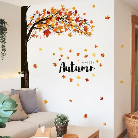 Adesivo da Parete Albero di Acero Autunnale HELLO Autumn Decalcomanie in PVC Rimovibili per Soggiorno Camera da Letto Cameretta Bambini Decorazione Casa