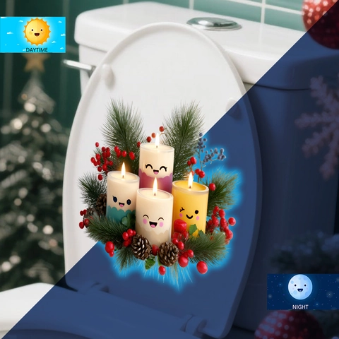 Autocollant De Toilette De Noël PVC Lumineux Bougie De Dessin Animé Aiguille De Pin Décalcomanie Murale Brille Dans Le Noir