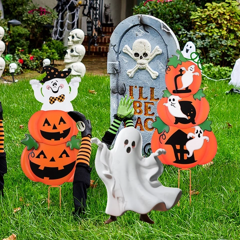 Halloween Fantôme Blanc Piquet de Jardin PVC Fantôme Plat Avec Larmes de Sang Décoration Extérieure Effrayante pour Jardin Pelouse Panneau