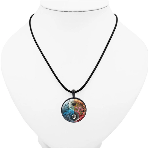 Artistic Yin Yang Tai Chi Glass Pendant Necklace Vintage Time Gem Galaxy Flower Dragon Pattern Necklace Jewelry For Women Men