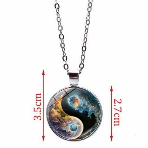 Yin Yang Anhänger Halskette Künstlerisches Nebel Feuer Wasser Muster Zinklegierung Glas Cabochon Retro Unisex Schmuck