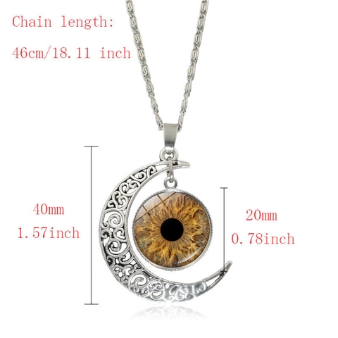 Vintage Alloy Hollow Crescent Moon Evil Eye Pendant Necklace With Glass Iris Time Gem Gothic Fantasy Jewelry For Women Unisex