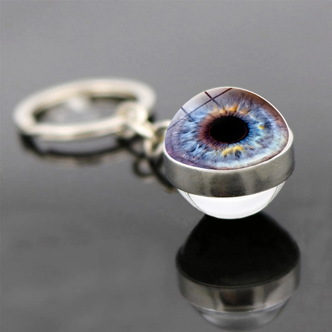 Realistic Human Eye Iris Double Sided Glass Ball Keychain Zinc Alloy Metal Pendant Keyring Gift Friends Family Accessory