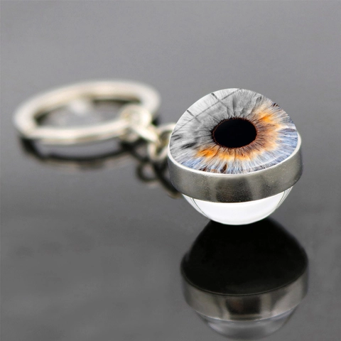 Realistic Human Eye Iris Double Sided Glass Ball Keychain Zinc Alloy Metal Pendant Keyring Gift Friends Family Accessory