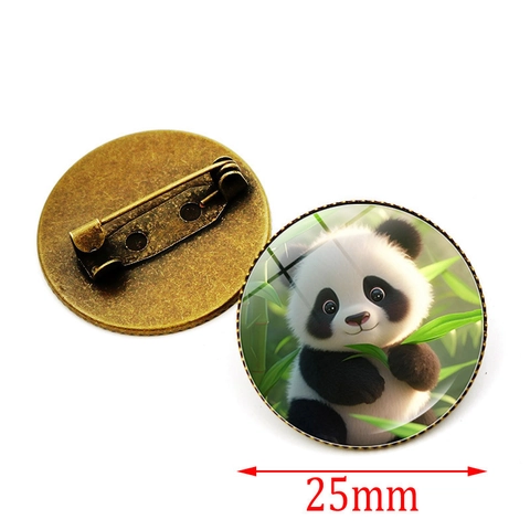 Cute Cartoon Panda Brooch Alloy Glass Dome Round Animal Pins For Backpacks Clothes Decoration Fashion Jewelry Gift Unisex