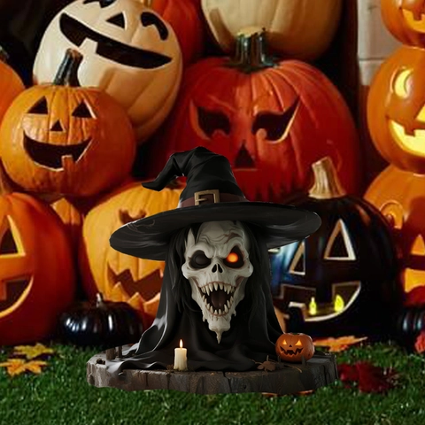 Piquet de Jardin Halloween Décoration Squelette Avec Chapeau de Sorcier Citrouille Panneau de Jardin 2D PVC pour Extérieur Cour Pelouse