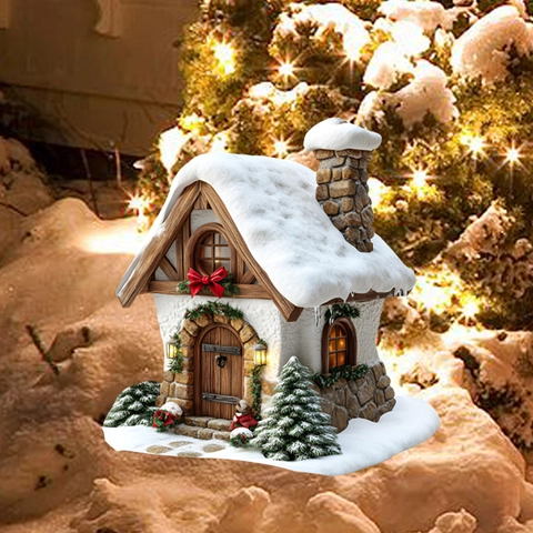 Piquet de Jardin Maison de Neige de Noël 2D PVC Enseigne de Cour Imperméable Décoration de Jardin d'Hiver