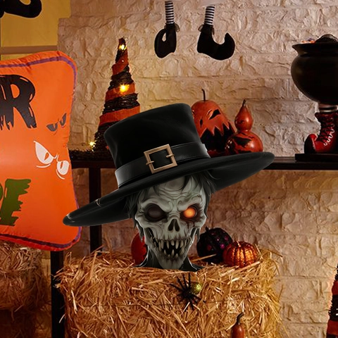 Crâne de Squelette d'Halloween Avec Haut-de-forme Pieu de Jardin PVC Panneau de Cour Horreur Décoration Festive Extérieure
