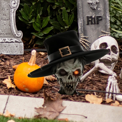 Crâne de Squelette d'Halloween Avec Haut-de-forme Pieu de Jardin PVC Panneau de Cour Horreur Décoration Festive Extérieure