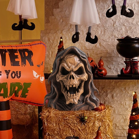 Halloween Teschio Picchetto Da Giardino Mietitore Stampa Venature Legno PVC Segno Prato Ornamento Esterno Arredamento Party
