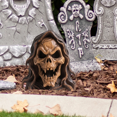Halloween Teschio Picchetto Da Giardino Mietitore Stampa Venature Legno PVC Segno Prato Ornamento Esterno Arredamento Party