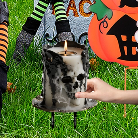 Picchetto Da Giardino Halloween Teschio Candela Design PVC Plastica Piatto Spaventoso Arredamento Cortile Festa Gotica