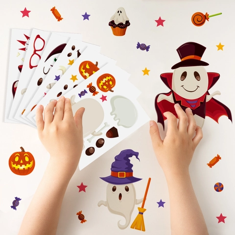 Adesivi Murali Halloween PVC Impermeabile DIY Decorazione Zucca Fantasma Motivo Caramelle Per Camera Bambini Festa