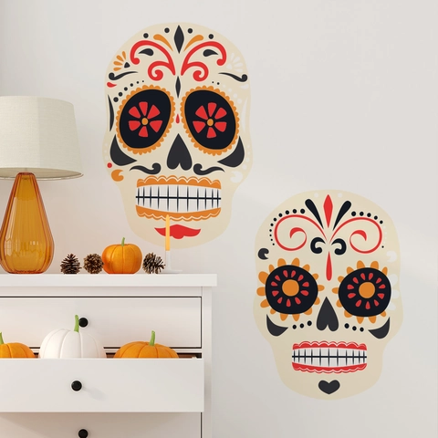 Halloween Sugar Skull Wall Stickers Mexican Day of The Dead PVC Decorative Removable Wall Decals For Home Party Decoration