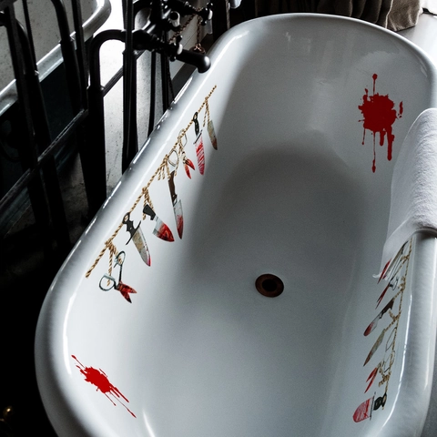 Halloween Adesivi Murali Coltelli Insanguinati Horror Falce Forbici Decorazione Cucina Bagno PVC Rimovibile Autoadesivo Decalcomanie da Parete