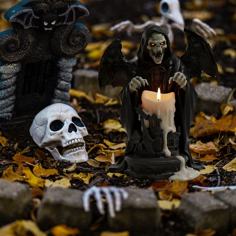 Piquet de Jardin en PVC Halloween Faucheuse Gothique Squelette Bougie Décoration de Cour Extérieure Ornement Festif