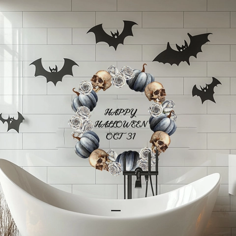 Gothic Halloween Wall Sticker Skull Pumpkin Rose Wreath Decoration Happy Halloween Self Adhesive PVC Home Party Decor