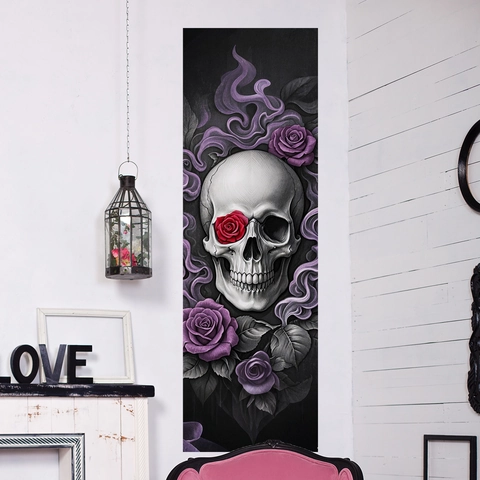 Pegatina De Pared Calavera Rosa Gótica PVC Impermeable Autoadhesiva Decoración Para Halloween Sala Dormitorio Fondo