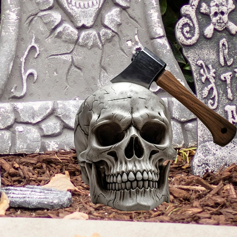 Picchetto Da Giardino Halloween PVC Teschio Spaventoso Con Ascia Design Esterno Cortile Prato Segno Decorativo Impermeabile Ornamento Gotico